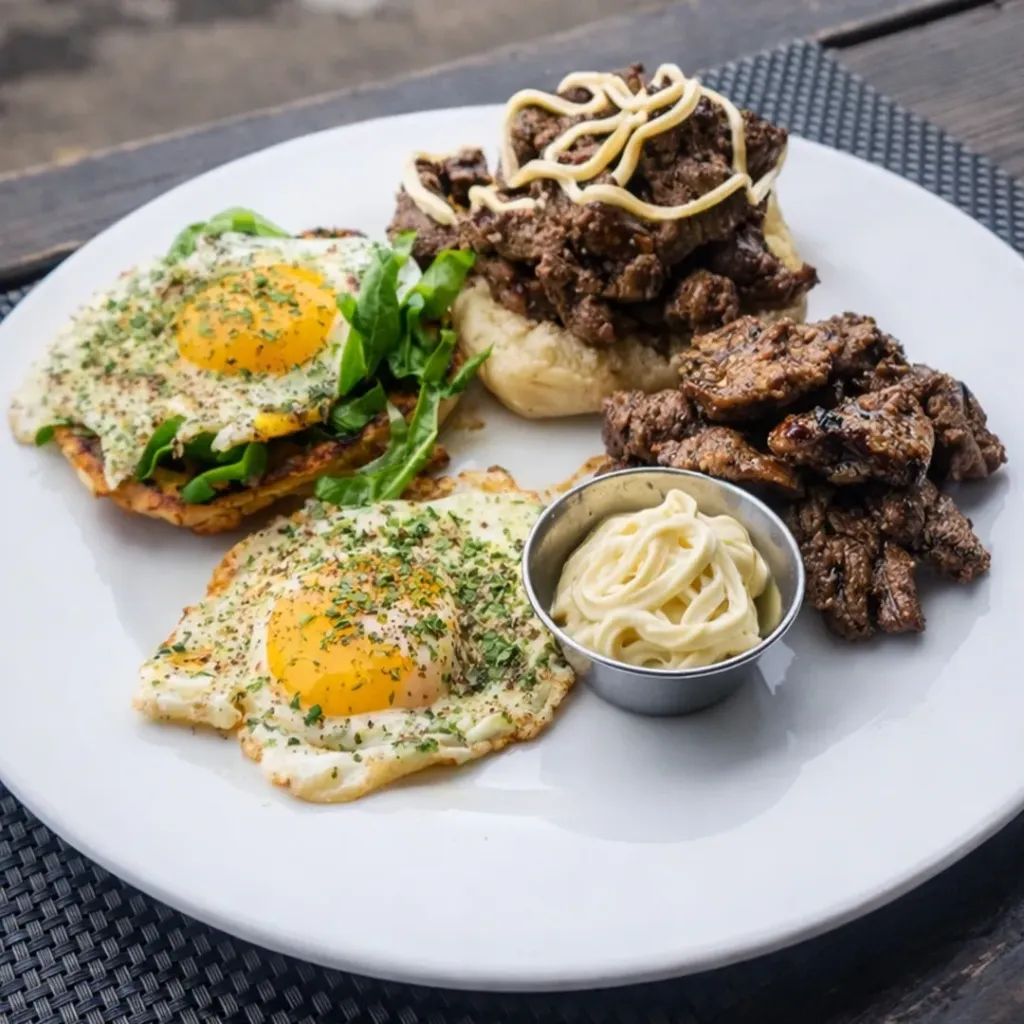 Sourdough Steak & Eggs Open Sandwich 